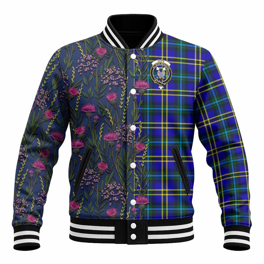 Hope Family Crest Tartan Baseball Jacket Scottish Thistle Flower Pattern Half Style - Tartan Vibes Clothing