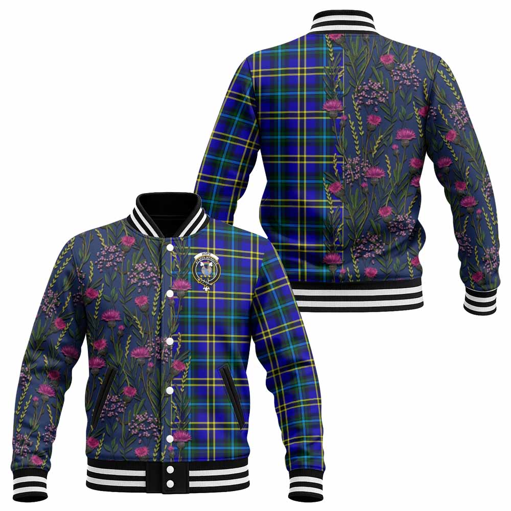 Hope Family Crest Tartan Baseball Jacket Scottish Thistle Flower Pattern Half Style - Tartan Vibes Clothing