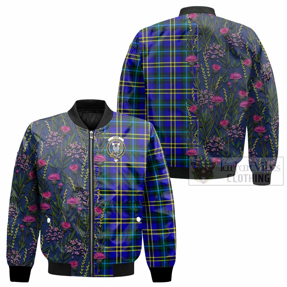 Hope Family Crest Tartan Bomber Jacket Scottish Thistle Flower Pattern Half Style - Tartan Vibes Clothing