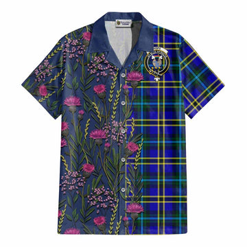 Hope Family Crest Tartan Cotton Hawaiian Shirt Scottish Thistle Flower Pattern Half Style - Tartan Vibes Clothing