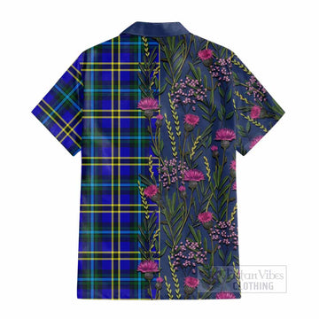 Hope Family Crest Tartan Cotton Hawaiian Shirt Scottish Thistle Flower Pattern Half Style - Tartan Vibes Clothing