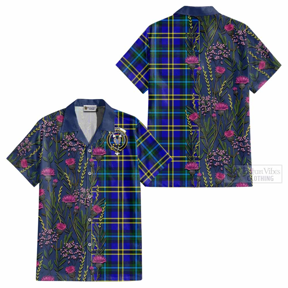 Hope Family Crest Tartan Cotton Hawaiian Shirt Scottish Thistle Flower Pattern Half Style - Tartan Vibes Clothing