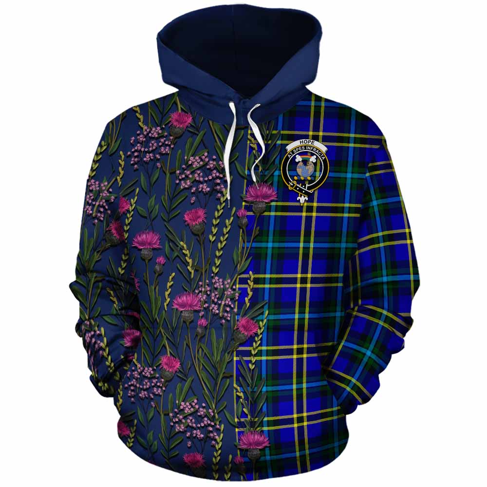 Hope Family Crest Tartan Cotton Hoodie Scottish Thistle Flower Pattern Half Style - Tartan Vibes Clothing