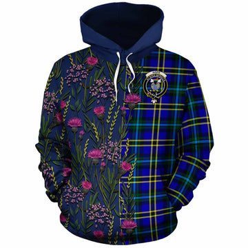Hope Family Crest Tartan Cotton Hoodie Scottish Thistle Flower Pattern Half Style