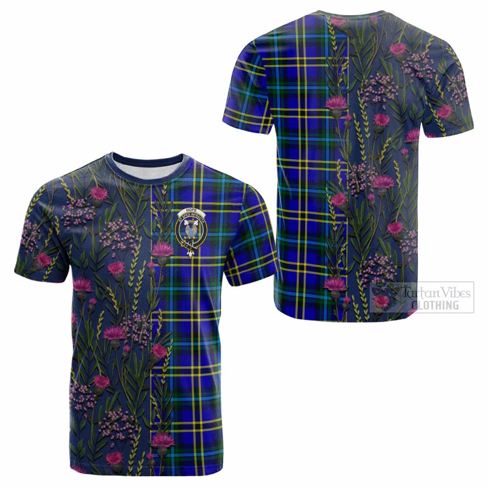 Hope Family Crest Tartan Cotton T-shirt Scottish Thistle Flower Pattern Half Style - Tartan Vibes Clothing