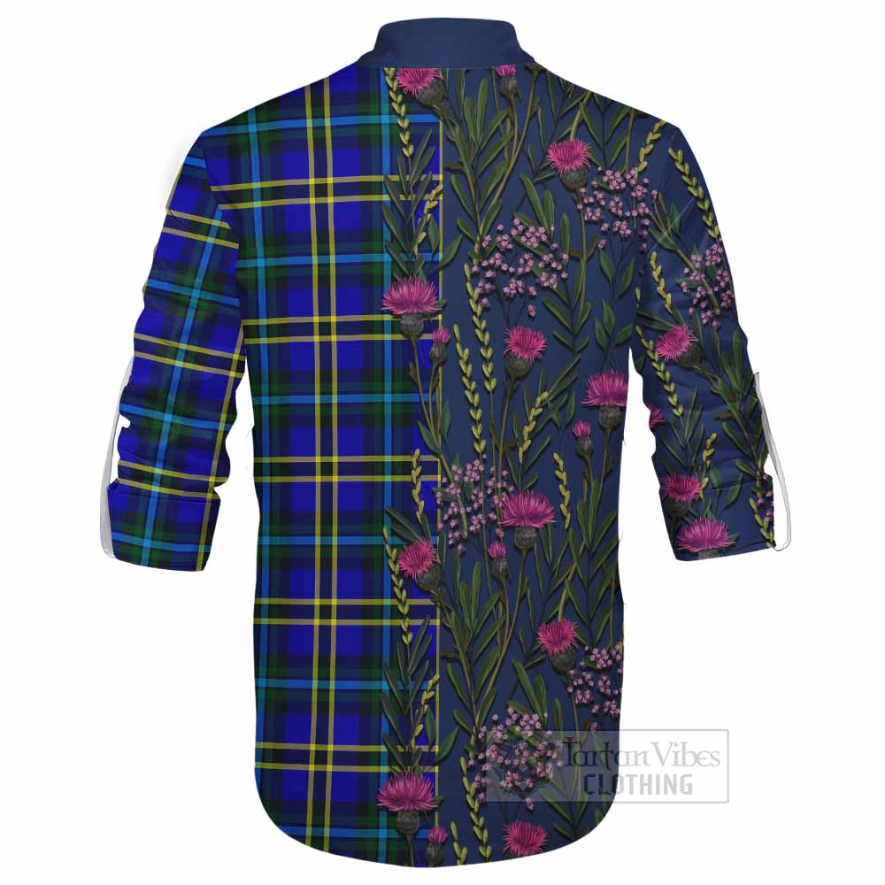 Hope Family Crest Tartan Ghillie Shirt Scottish Thistle Flower Pattern Half Style - Tartan Vibes Clothing