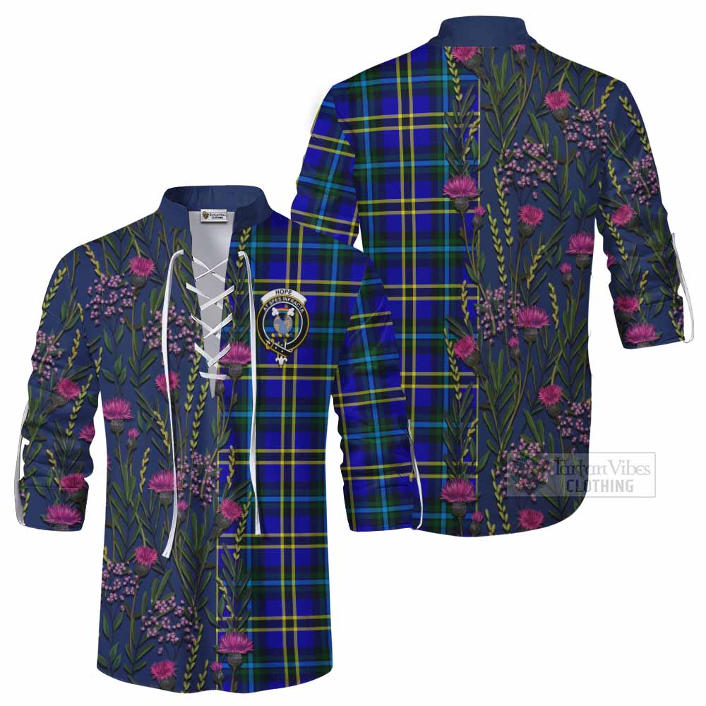 Hope Family Crest Tartan Ghillie Shirt Scottish Thistle Flower Pattern Half Style - Tartan Vibes Clothing