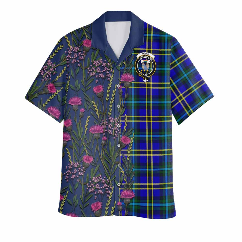 Hope Family Crest Tartan Hawaiian Shirt Scottish Thistle Flower Pattern Half Style - Tartan Vibes Clothing