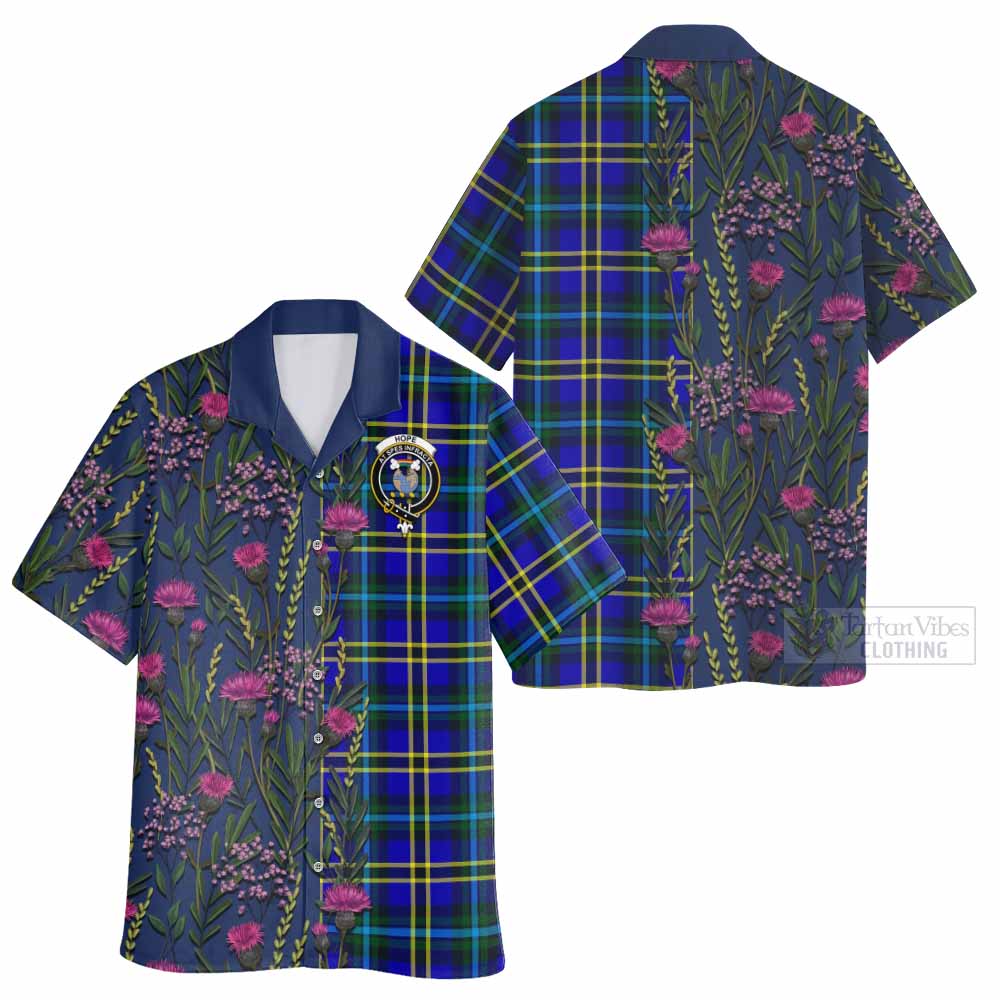Hope Family Crest Tartan Hawaiian Shirt Scottish Thistle Flower Pattern Half Style - Tartan Vibes Clothing