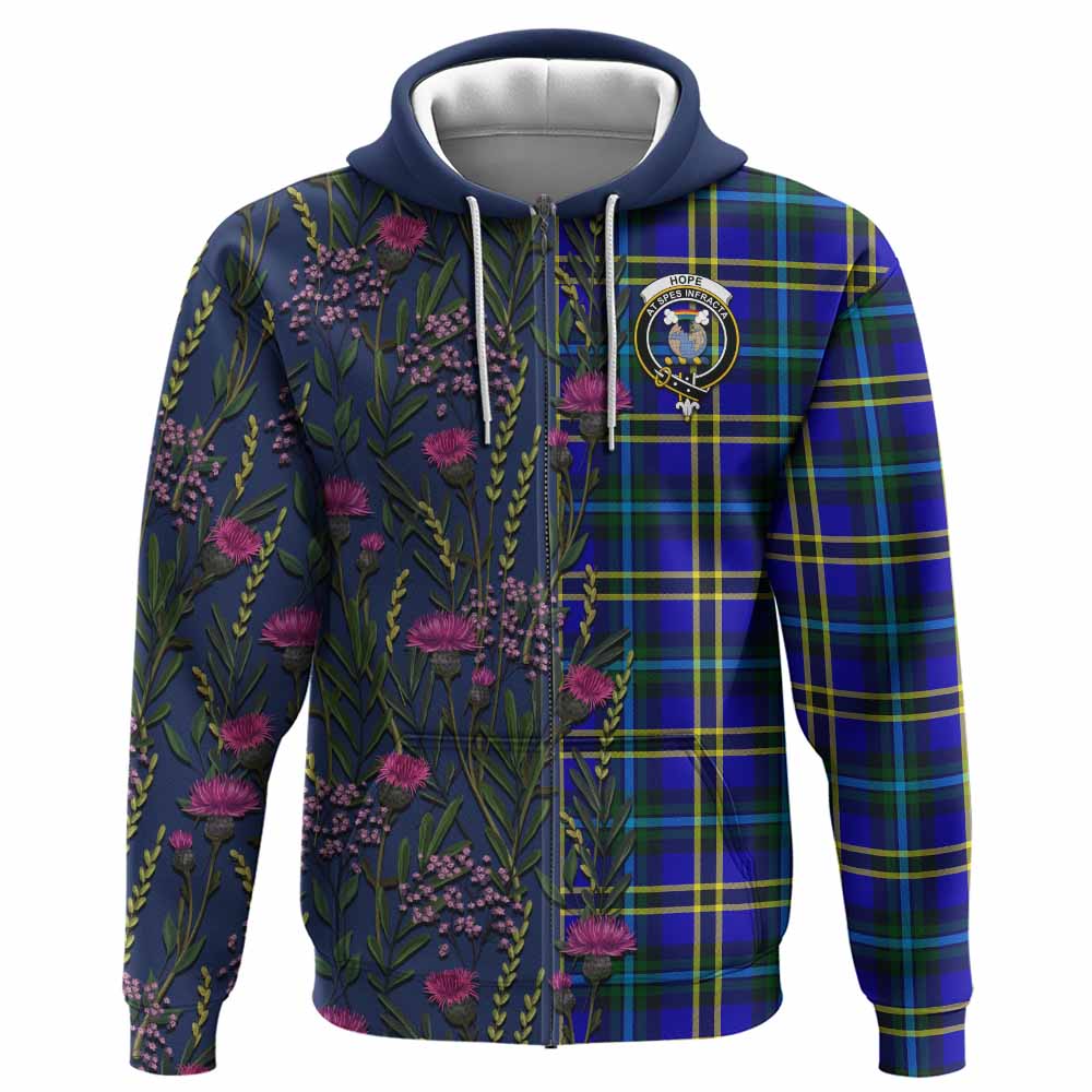 Hope Family Crest Tartan Hoodie Scottish Thistle Flower Pattern Half Style - Tartan Vibes Clothing
