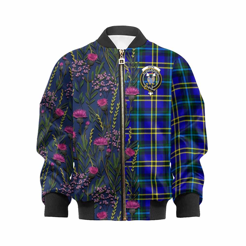 Hope Family Crest Tartan Kid Bomber Jacket Scottish Thistle Flower Pattern Half Style - Tartan Vibes Clothing