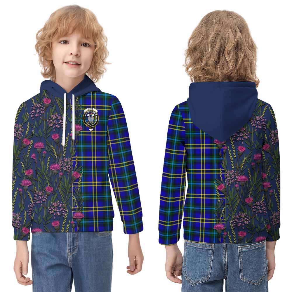 Hope Family Crest Tartan Kid Hoodie Scottish Thistle Flower Pattern Half Style - Tartan Vibes Clothing