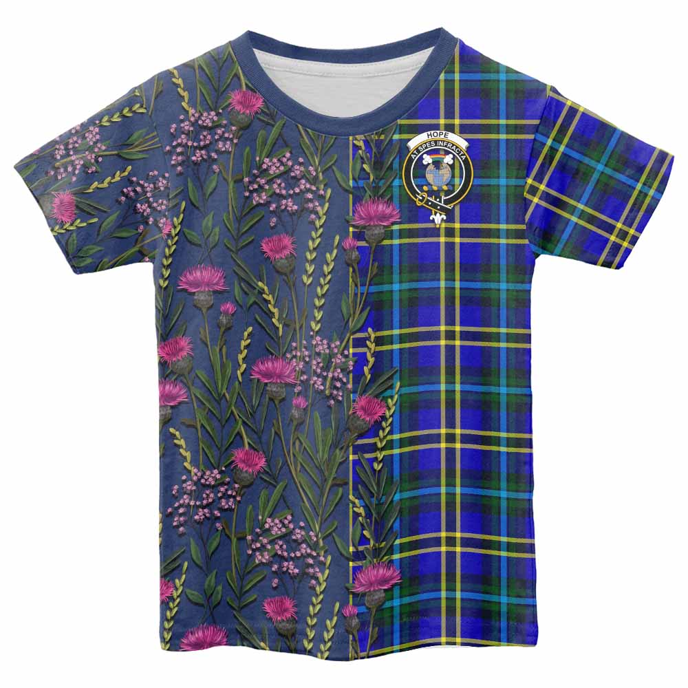 Hope Family Crest Tartan Kid T-shirt Scottish Thistle Flower Pattern Half Style - Tartan Vibes Clothing