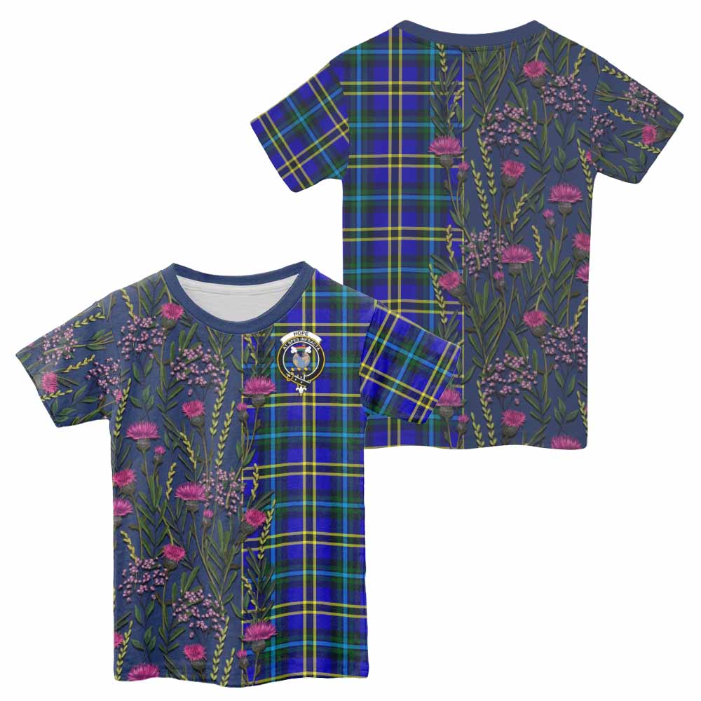 Hope Family Crest Tartan Kid T-shirt Scottish Thistle Flower Pattern Half Style - Tartan Vibes Clothing