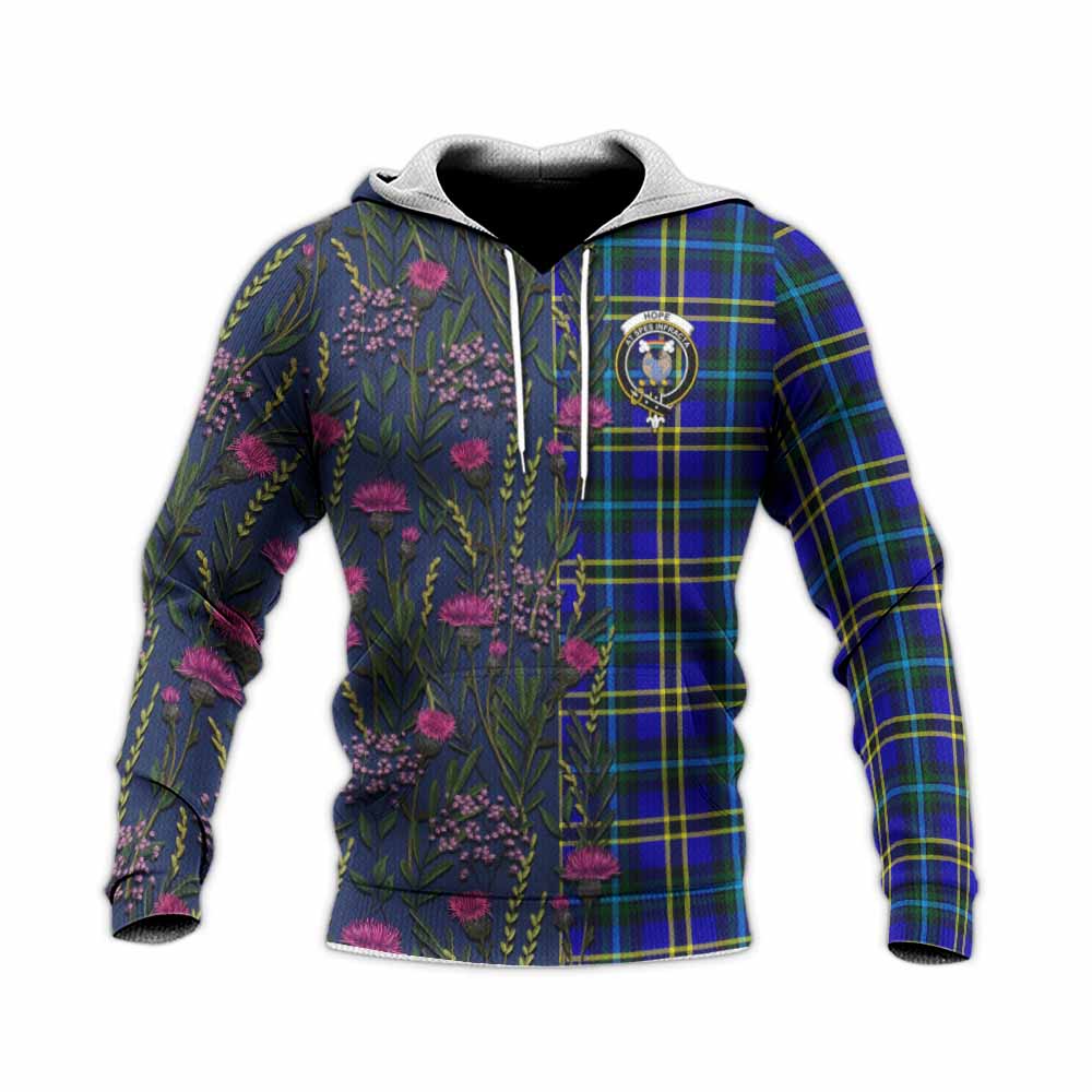 Hope Family Crest Tartan Knitted Hoodie Scottish Thistle Flower Pattern Half Style - Tartan Vibes Clothing