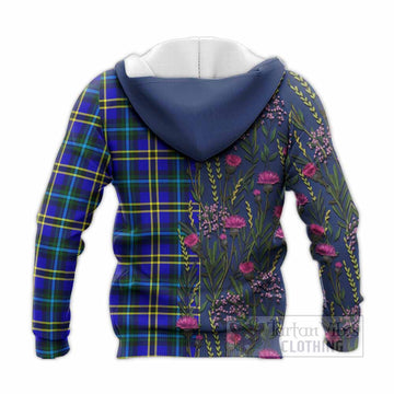 Hope Family Crest Tartan Knitted Hoodie Scottish Thistle Flower Pattern Half Style