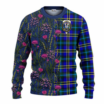 Hope Family Crest Tartan Knitted Sweater Scottish Thistle Flower Pattern Half Style - Tartan Vibes Clothing