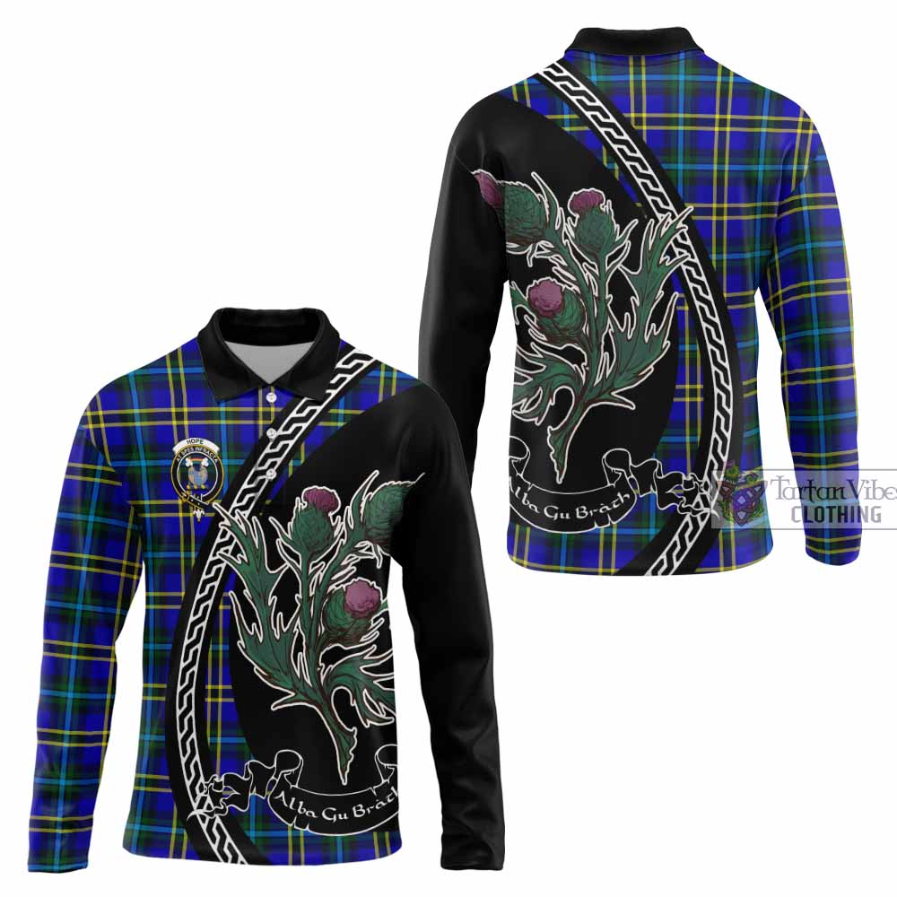Hope Family Crest Tartan Long Sleeve Polo Shirt Alba Thistle Inspired - Tartan Vibes Clothing