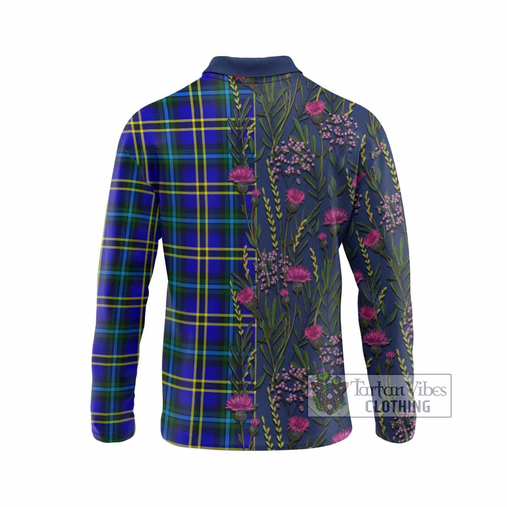 Hope Family Crest Tartan Long Sleeve Polo Shirt Scottish Thistle Flower Pattern Half Style - Tartan Vibes Clothing