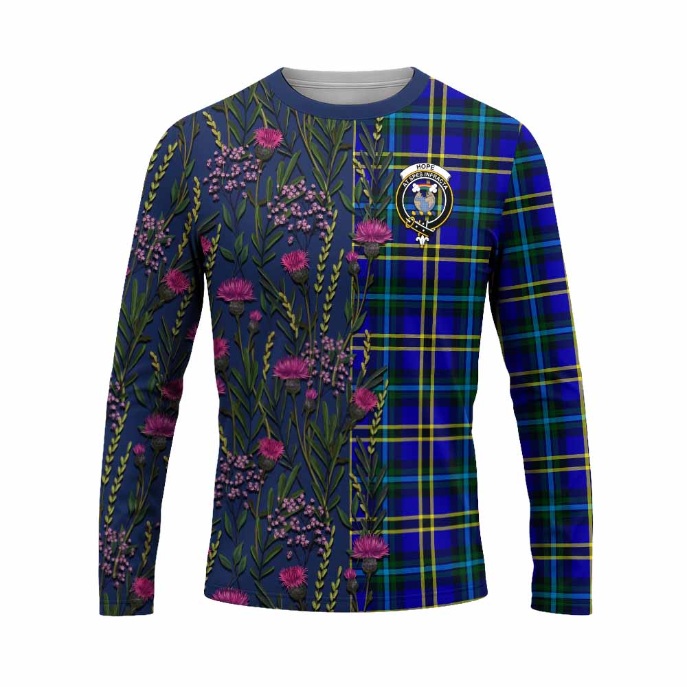 Hope Family Crest Tartan Long Sleeve T-Shirt Scottish Thistle Flower Pattern Half Style - Tartan Vibes Clothing