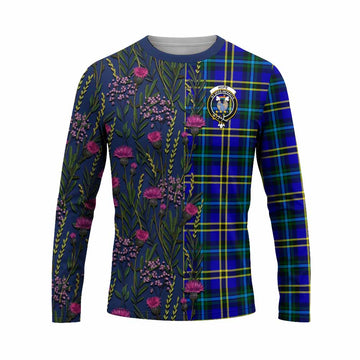 Hope Family Crest Tartan Long Sleeve T-Shirt Scottish Thistle Flower Pattern Half Style - Tartan Vibes Clothing