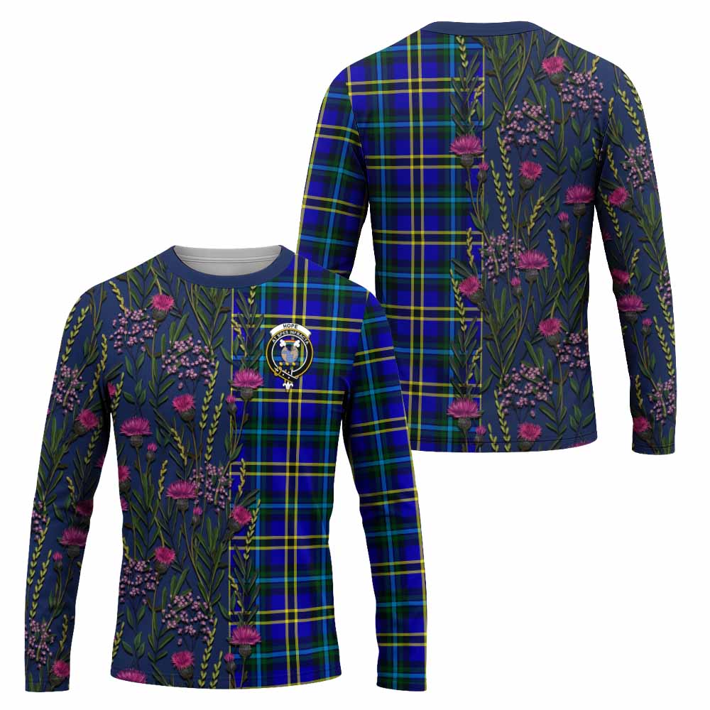 Hope Family Crest Tartan Long Sleeve T-Shirt Scottish Thistle Flower Pattern Half Style - Tartan Vibes Clothing