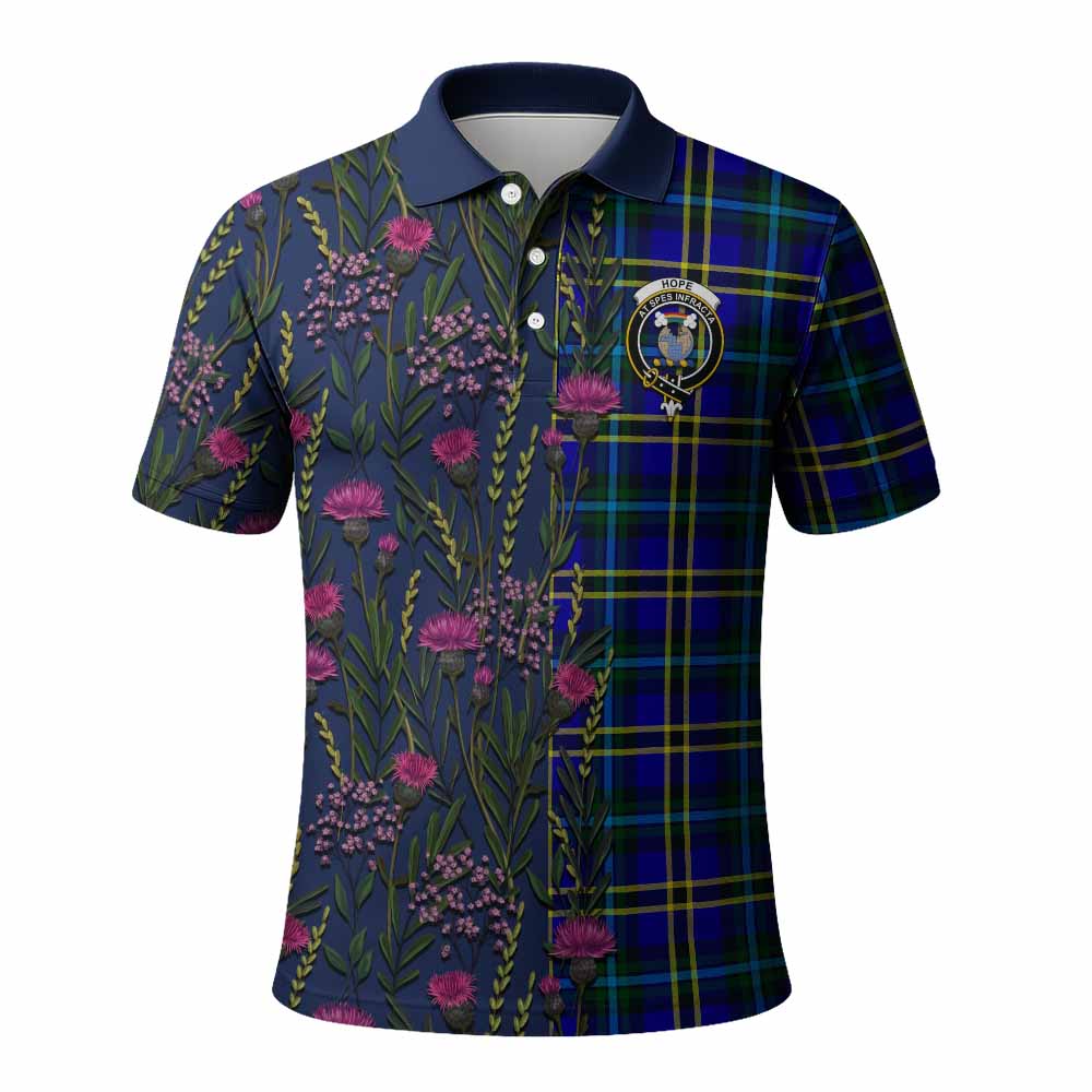 Hope Family Crest Tartan Polo Shirt Scottish Thistle Flower Pattern Half Style - Tartan Vibes Clothing