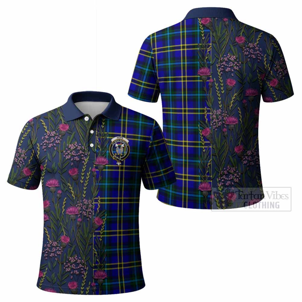 Hope Family Crest Tartan Polo Shirt Scottish Thistle Flower Pattern Half Style - Tartan Vibes Clothing