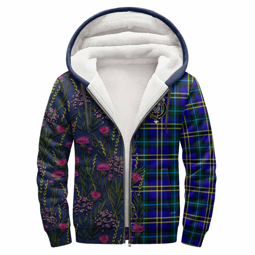 Hope Family Crest Tartan Sherpa Hoodie Scottish Thistle Flower Pattern Half Style - Tartan Vibes Clothing