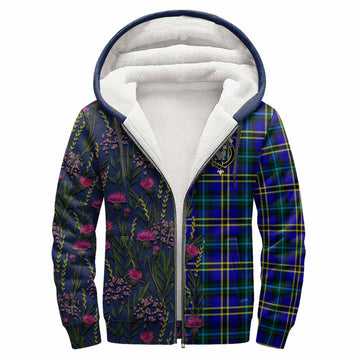 Hope Family Crest Tartan Sherpa Hoodie Scottish Thistle Flower Pattern Half Style