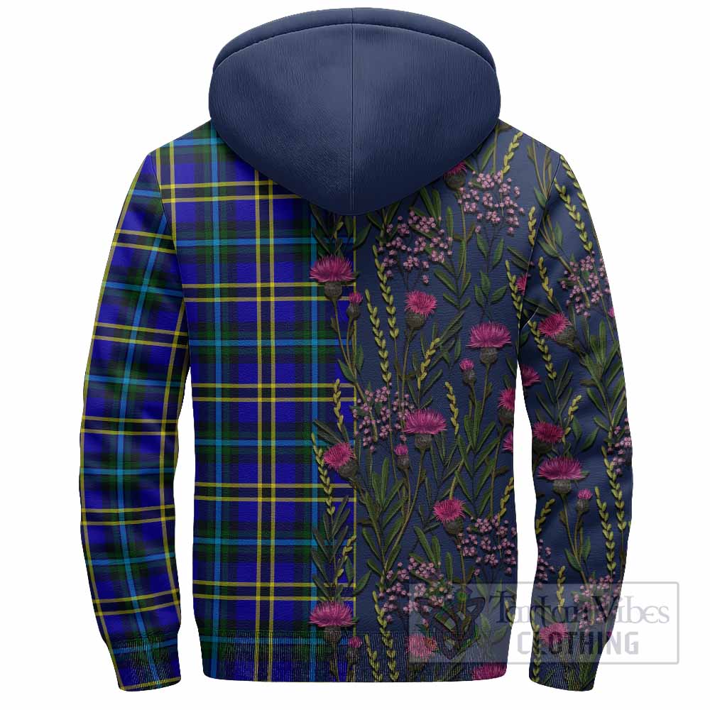 Hope Family Crest Tartan Sherpa Hoodie Scottish Thistle Flower Pattern Half Style - Tartan Vibes Clothing