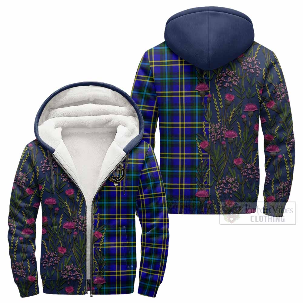 Hope Family Crest Tartan Sherpa Hoodie Scottish Thistle Flower Pattern Half Style - Tartan Vibes Clothing