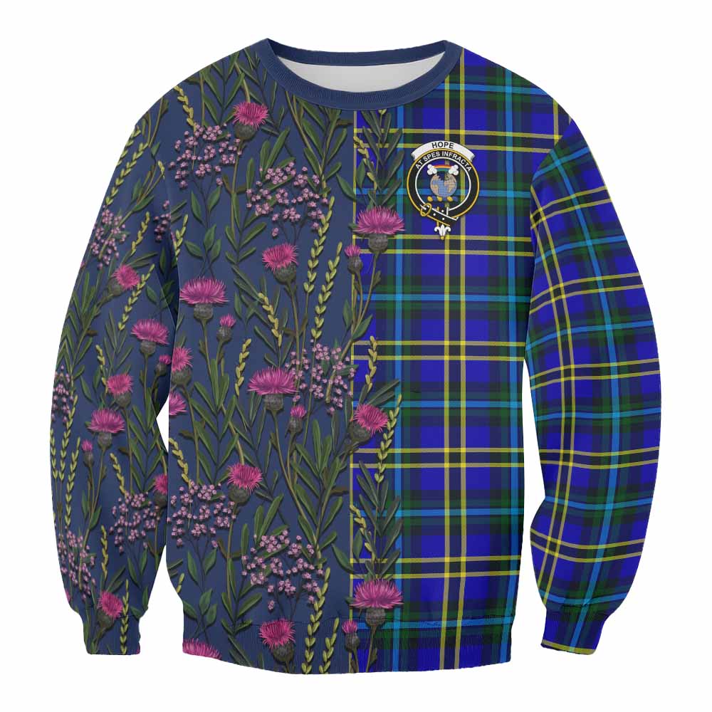 Hope Family Crest Tartan Sweatshirt Scottish Thistle Flower Pattern Half Style - Tartan Vibes Clothing