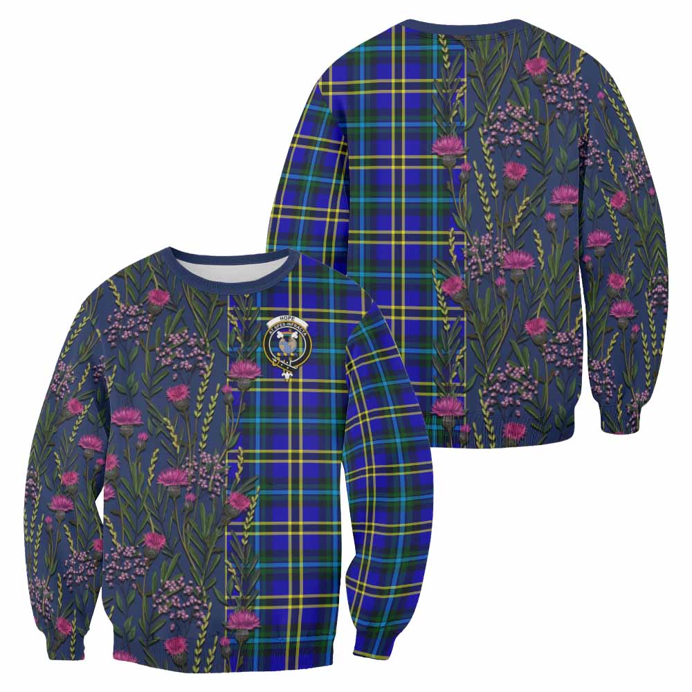 Hope Family Crest Tartan Sweatshirt Scottish Thistle Flower Pattern Half Style - Tartan Vibes Clothing