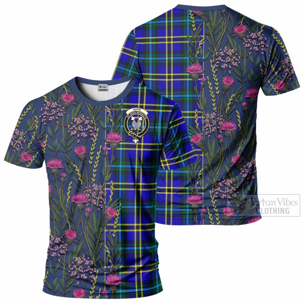 Hope Family Crest Tartan T-Shirt Scottish Thistle Flower Pattern Half Style - Tartan Vibes Clothing
