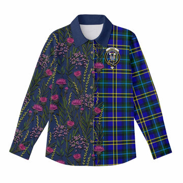 Hope Family Crest Tartan Women Casual Shirt Scottish Thistle Flower Pattern Half Style