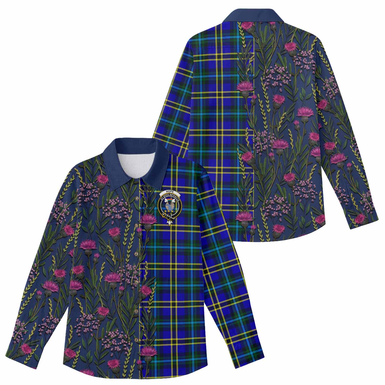 Hope Family Crest Tartan Women Casual Shirt Scottish Thistle Flower Pattern Half Style - Tartan Vibes Clothing