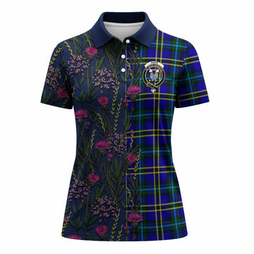 Hope Family Crest Tartan Women Polo Shirt Scottish Thistle Flower Pattern Half Style