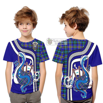 Tartan Vibes Clothing Hope Modern Tartan Kid T-Shirt with Epic Bagpipe Style