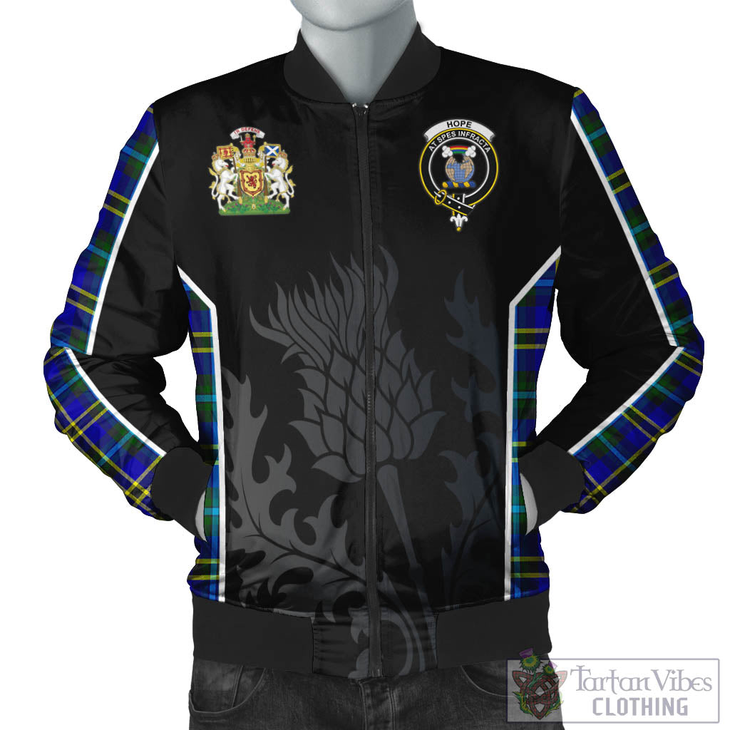Tartan Vibes Clothing Hope Modern Tartan Bomber Jacket with Family Crest and Scottish Thistle Vibes Sport Style