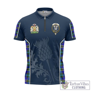 Hope Modern Tartan Zipper Polo Shirt with Family Crest and Scottish Thistle Vibes Sport Style