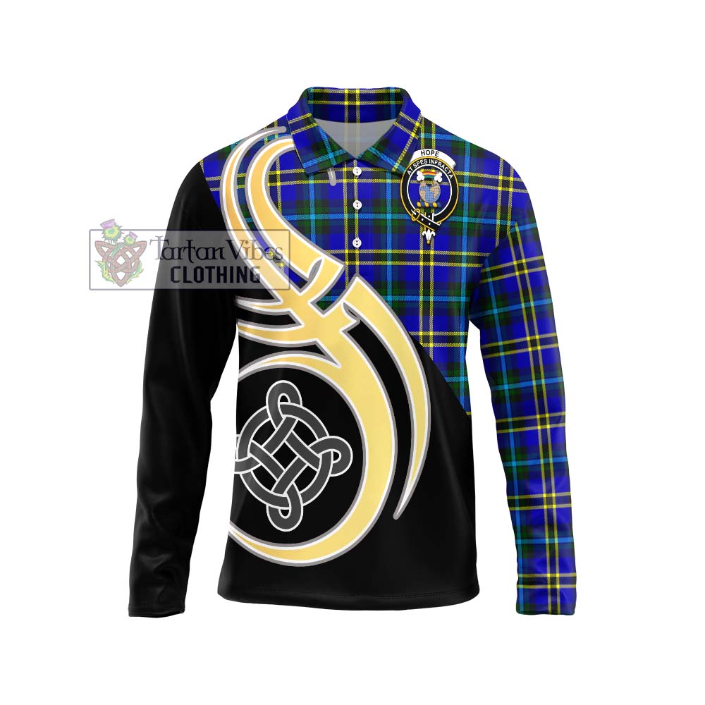 Hope Tartan Long Sleeve Polo Shirt with Family Crest and Celtic Symbol Style Unisex - Tartan Vibes Clothing