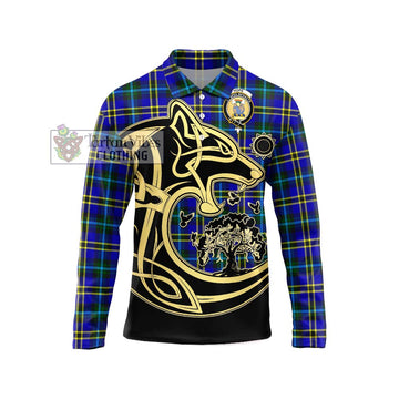 Hope Tartan Long Sleeve Polo Shirt with Family Crest Celtic Wolf Style Unisex - Tartanvibesclothing Shop