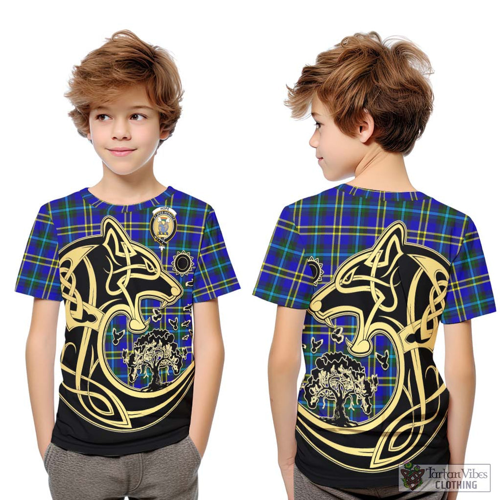 Hope Tartan Kid T-Shirt with Family Crest Celtic Wolf Style Youth XL Size14 - Tartan Vibes Clothing