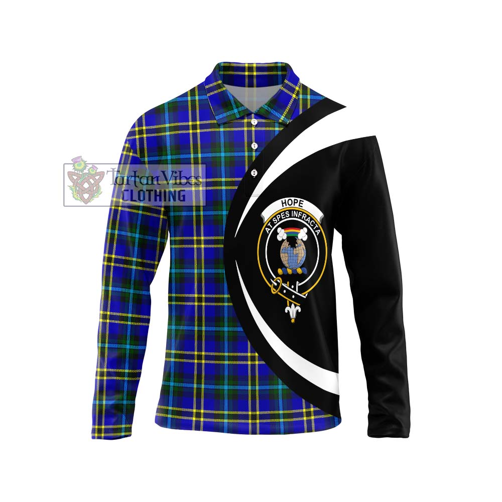 Hope Tartan Long Sleeve Polo Shirt with Family Crest Circle Style Unisex - Tartan Vibes Clothing