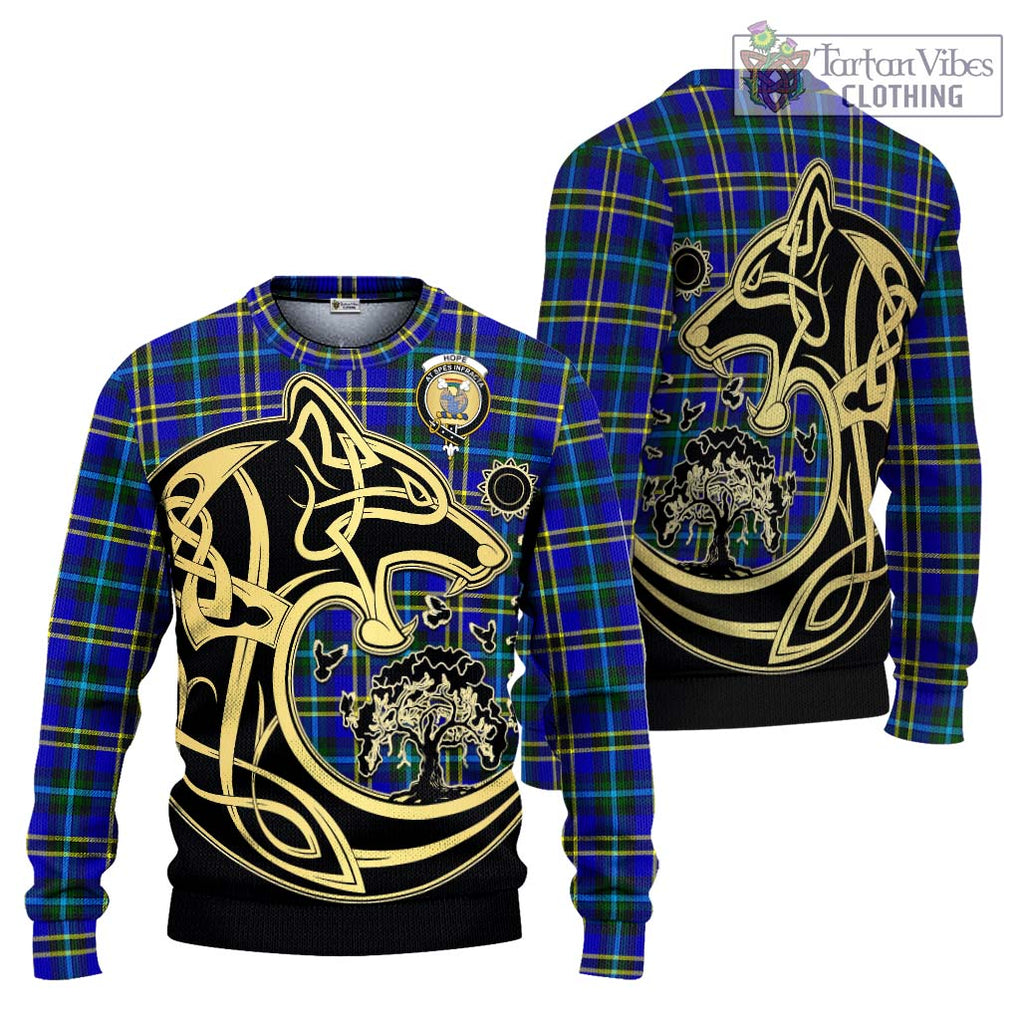 Hope Tartan Knitted Sweater with Family Crest Celtic Wolf Style Unisex - Tartan Vibes Clothing