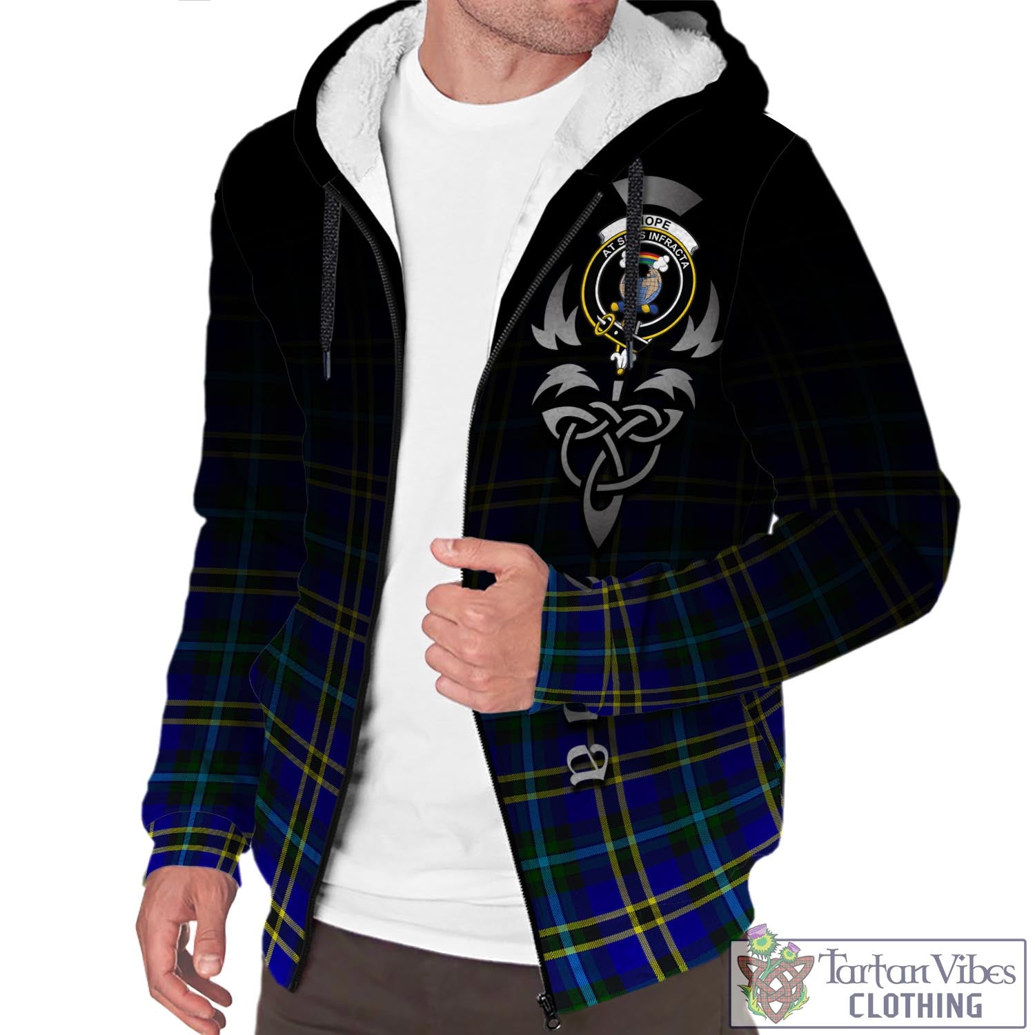 Tartan Vibes Clothing Hope Modern Tartan Sherpa Hoodie Featuring Alba Gu Brath Family Crest Celtic Inspired
