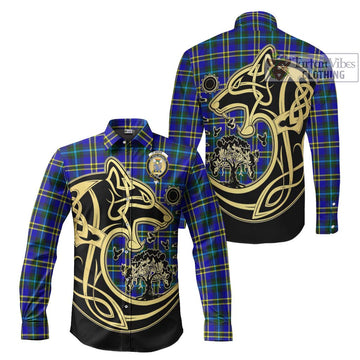 Hope Tartan Long Sleeve Button Shirt with Family Crest Celtic Wolf Style Men's Shirt S - Tartan Vibes Clothing