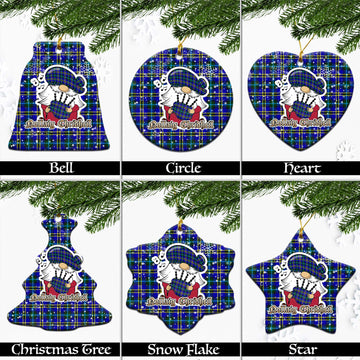 Hope Tartan Christmas Ceramic Ornaments with Scottish Gnome Playing Bagpipes