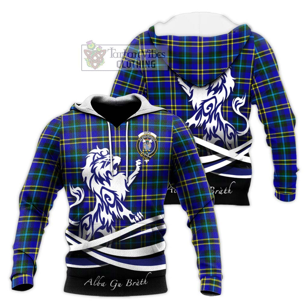 Hope Tartan Knitted Hoodie with Alba Gu Brath Regal Lion Emblem Unisex Knitted Pullover Hoodie - Tartanvibesclothing Shop